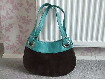 LADIES LEATHER & SUEDE BAG By OLLIE & NIC. BROWN & TURQUOISE • £4