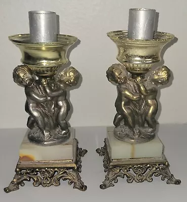 Vintage Pair Of Metal & Marble Cherub Lamp Bases As/Is Parts • $42