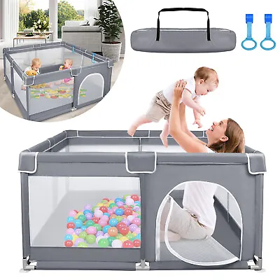 Baby Playpen Barrier Foldable Crawling Safety Activity Fence Room Divider Grey # • £34.90