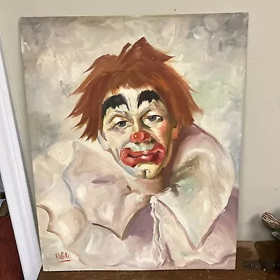 Vintage Original Art Oil Painting On Board Artist Signed R. WAITE Clown Sly Grin • $125