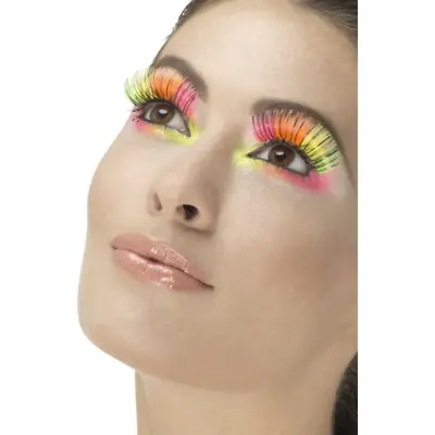 Neon False Eyelashes 80s Multi Coloured Fake Lashes + Glue Fancy Dress • £3.99