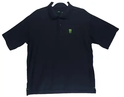 Monster Energy Men's Performance Black Stretch Polo Golf Short Sleeve Shirt XL • $24.99