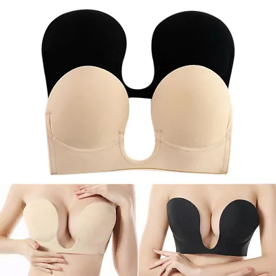 £7.39 • Buy Women Strapless Bra Ladies Deep Plunge U Shaped Backless Invisible Silicone Bras
