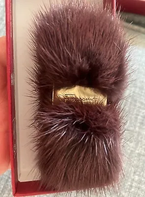 Salvatore Ferragamo Burgundy Mink & Leather Gold-Tone Hair Clip (Barrette Style • $250