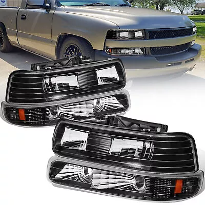 Pair Headlights W/ Bumper Light For 99-02 Chevy Silverado 00-06 Tahoe Suburban • $58.96