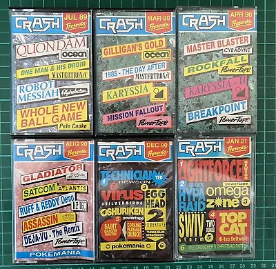 CRASH Magazine Cover Tapes Set Of 6 For The ZX Spectrum 48/128K *Untested* • £9