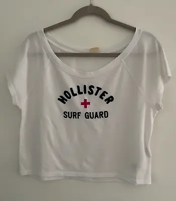 $15 • Buy HOLLISTER California Surf Guard Crop Tee Size S White With Logo Short Sleeve