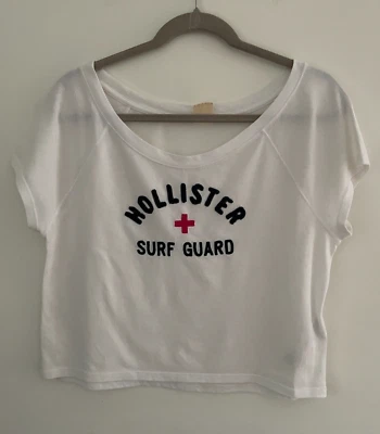 $15 • Buy HOLLISTER California Surf Guard Crop Tee Size S White With Logo Short Sleeve