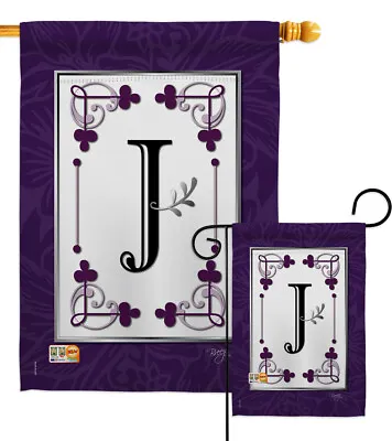 Classic J Initial Simply Beauty Monogram Last Name Purple Garden House Yard Flag • $78.95
