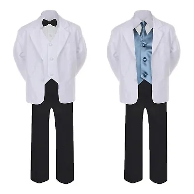 $47.99 • Buy 7pc Boy Baby Toddler Formal Black White Suit Set Satin Necktie Vest Set Sz Sm-4T