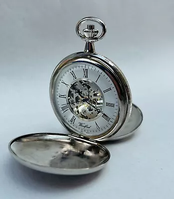 Vintage Woodford Chrome Plated Mechanical Pocket Watch With Box And Chain • $1.23