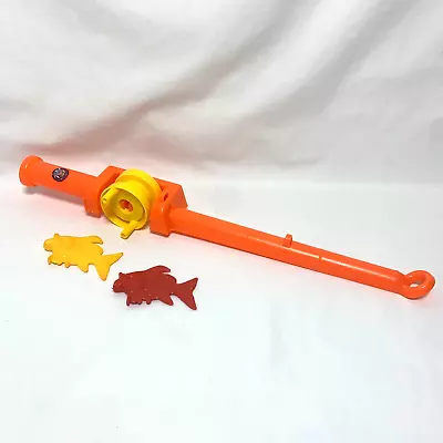 Vintage Toy Plastic Fishing Game Orange & Yellow Pole And 2 Fish • $4.99