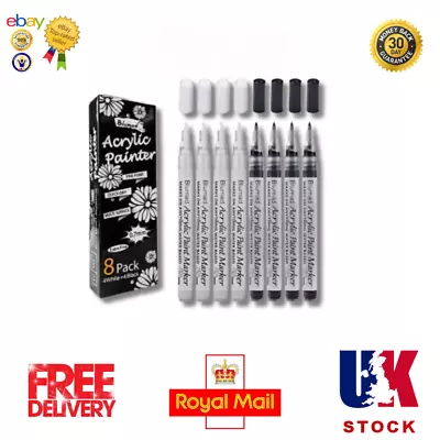 Black White White Black Acrylic Paint Pens 0.7mm Matallic Permanent Marker Art • £6.99