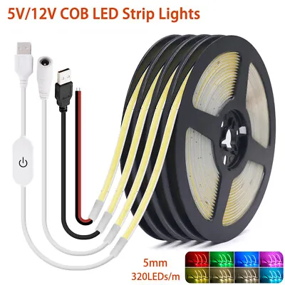 5mm COB LED Strip Light Flexible Tape Lights Home DIY Lighting Warm White 5V 12V • $5.19