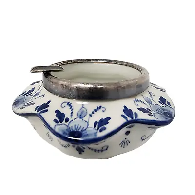 Delfts Holland Single Rest Ashtray Personal Ashtray Blue White Floral Porcelain • $14.98