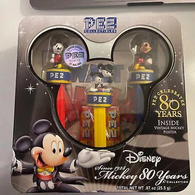 DISNEY MICKEY MOUSE 80 YEARS PEZ COLLECTION NEW IN ORIGINAL TIN W/POSTER 2007    • $6.99