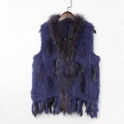 7 Colors Womens Real Rabbit Raccoon Fur Gilet Trimming Vest Warm Winter Coats A4 • $55.83