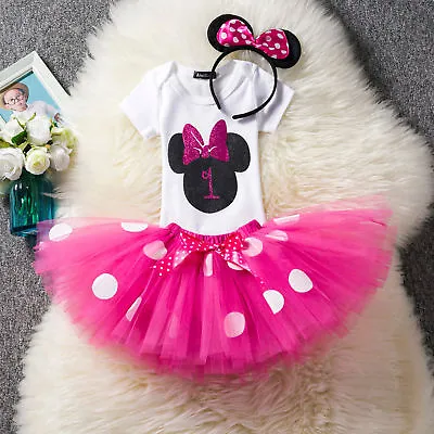 Baby Minnie Mouse Girl 1st First Birthday Tutu Outfit Shirt Set ZG8 • $13.99