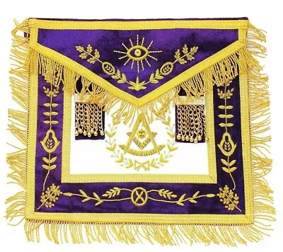 MASONIC APRON HAND EMBROIDERED GRAND LODGE PAST MASTER PURPLE - Masonic Apron • $98.99