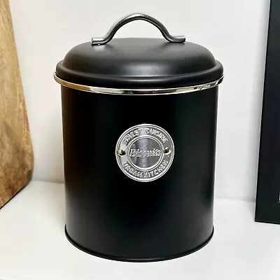 £13.99 • Buy Matt Black Biscuit Tin Metal Airtight Lid Chrome Label Kitchen Food Storage Jar