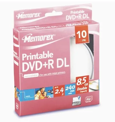 £8.60 • Buy Memorex Printable DVD+R DL 2.4x DVD Dual Double Layer  8.5GB 240 Mins Pack Of 10