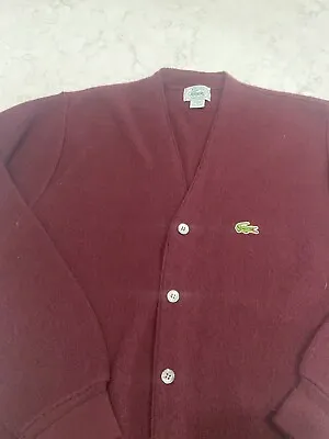 Izod Lacoste Vintage Sweater Men's Medium Maroon Cardigan Orlon 80's USA Grandpa • $15