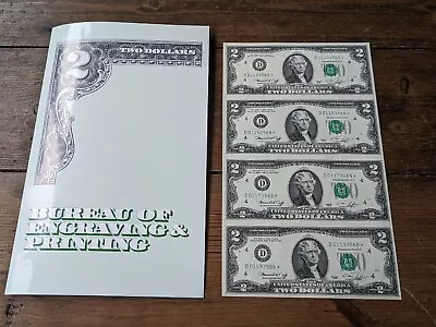 USA UNCUT SHEET OF 4 X  $2 DOLLAR UNCIRCULATED 1976 Notes Banknotes • £44.95