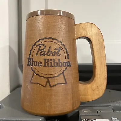 Vintage Pabst Blue Ribbon Wood Beer Mug With Plastic Liner 1970's Stein 6 1/4  • $39.99