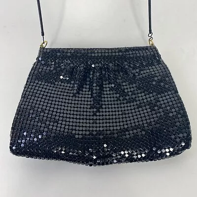 Black Metallic Mesh Vintage Crossbody Purse Bag Festive Holiday Sparkle Disco • $25.99