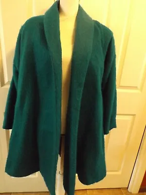 Vintage 70s 80s Teal Blue Swing Coat Size L Or XL Padded Shoulders • $15.99