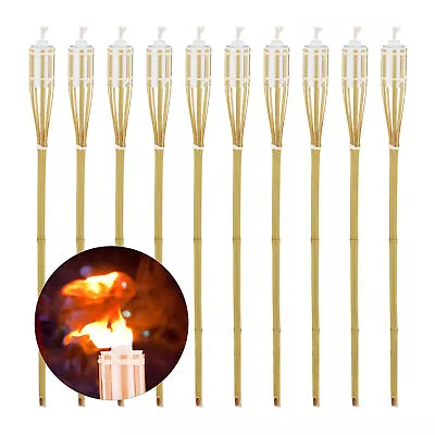 Garden Torches Set Of 10 Garden Decor Wick Bamboo Exterior 90 Cm Oil Torch • £50.90