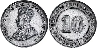 Straits Settlements: 10 Cents Silver 1917 - XF • $2