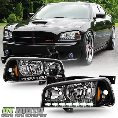 Black 2006-2010 Dodge Charger LED DRL Headlights W/Built In Corner Signal Lamps • $128.99