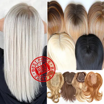 UK 100% Real Human Hair Clip In Toupee Topper Silk Mono Top Wig Women Hairpiecei • £80.77