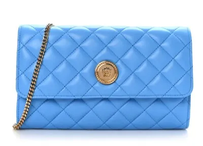 Authentic New Versace Blue Lambskin Leather Clutch Crossbody On Chain Bag NWT • $856.42