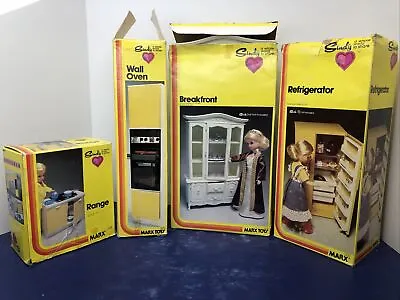 Vintage Marx Sindy Doll Play Set Range Oven Refrigerator Cabinet 1970’s W/ Boxes • $125