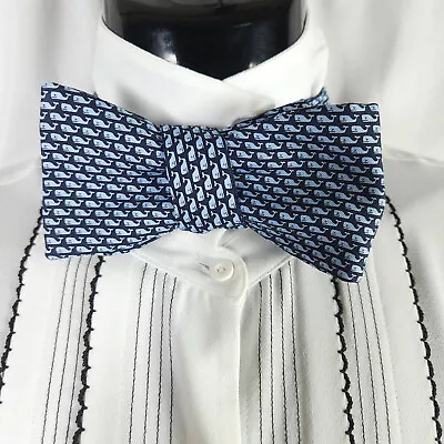 Vineyard Vines Navy Blue Whale Graphic Silk Bow Tie Adjustable Neck USA Made • $22