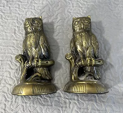 Vintage 1974 SCC Brass Metal Owl Bookends 8 1/4  Tall • $45