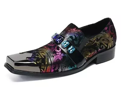 Mens Fashion British Square Toe Diamante Printed Leather Shoes Youth Party Shoes • $112.10