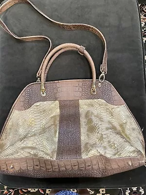 Marino Orlandi Large Leather Handbag  Gold Embossed Snakeskin Croc Print • $100