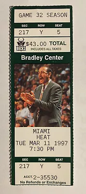 Milwaukee Bucks Vs Miami Heat Ticket Stub 3/11/97 Ray Allen Rookie Season • $7.99