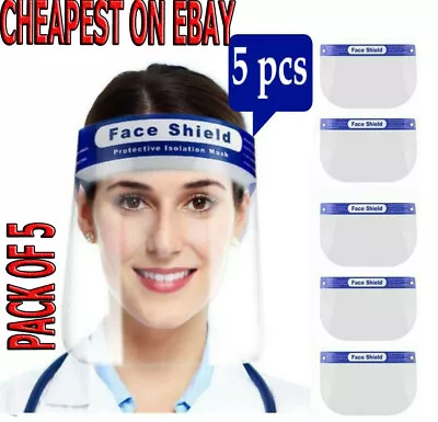 5 PACK Full Face Shield Visor Protection Mask Shield Safety Clear Anti Fog PPE  • £6.99