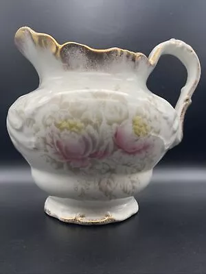 Antique Labelle China Pitcher Floral Design Gold Trim Marked Pink Gray YellowEUC • $8.95