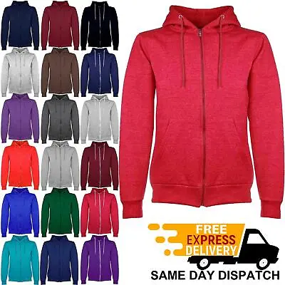 Mens Plain Hoodie Fleece Knit Zip Up Hoody Jacket Hooded Sweatshirt Zipper Top • £10.99