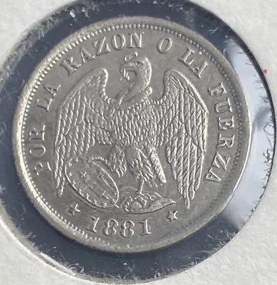 Chile 1881 Half Medio Decimo Condor Eagle Silver Coin High Grade • $29.99