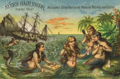 1890's Mermaid Nudes Ayers Hair Tonic Medical Doctor Quack Science Poster 316237 • $21.95