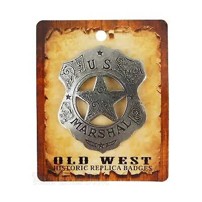 US Marshal Shield Floral Badge Star Old West Replica Antique Silver Made In USA • $14.95