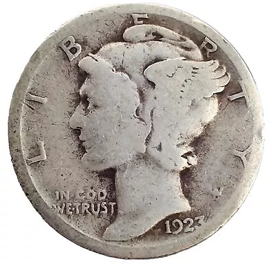 1923-S Mercury 90% Silver Dime Good  BEST VALUE ON EBAY Free S&H W/Tracking • $6.99