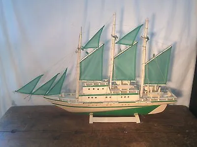 Vintage Lg Model Boat Green Wave Hand  Made In The Philippines 31in Long In Orig • $315