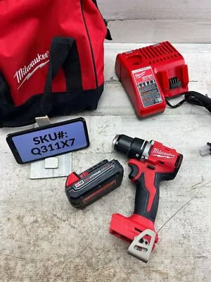 Milwaukee M18 18V Brushless 1/2 In. Compact Drill Kit One 2Ah Battery Charger & • $128.69